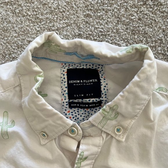 Denim & Flower Cactus Print Cotton Button Down Shirt Unisex Medium - Picture 8 of 10